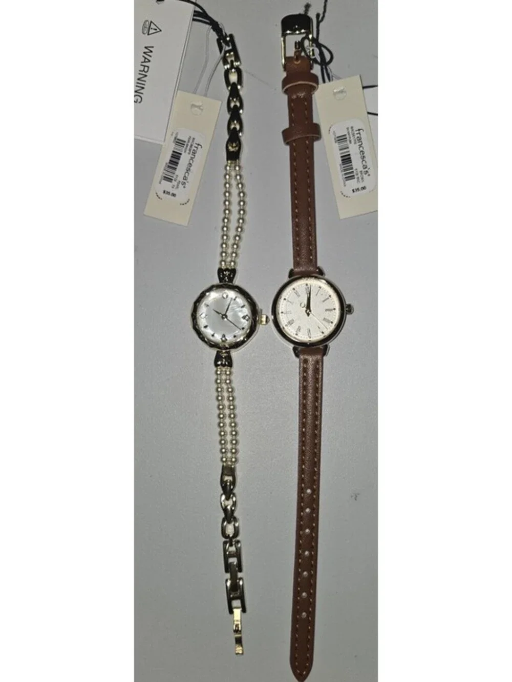 Francesca's Women Watches 2 Gold & Pearl Brown Vegan Leather Strap